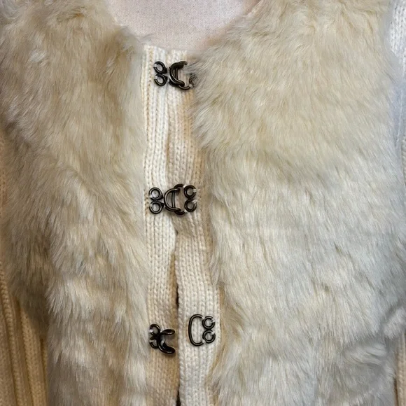 LOFT Cream Faux Fur Cardigan Sweater